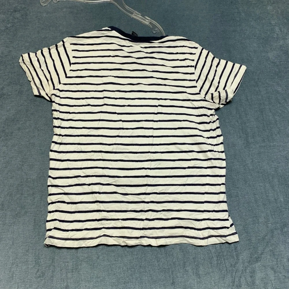 U.S. Polo Assn. T Shirt Mens Medium White Navy Striped V-Neck Short Sleeve Logo